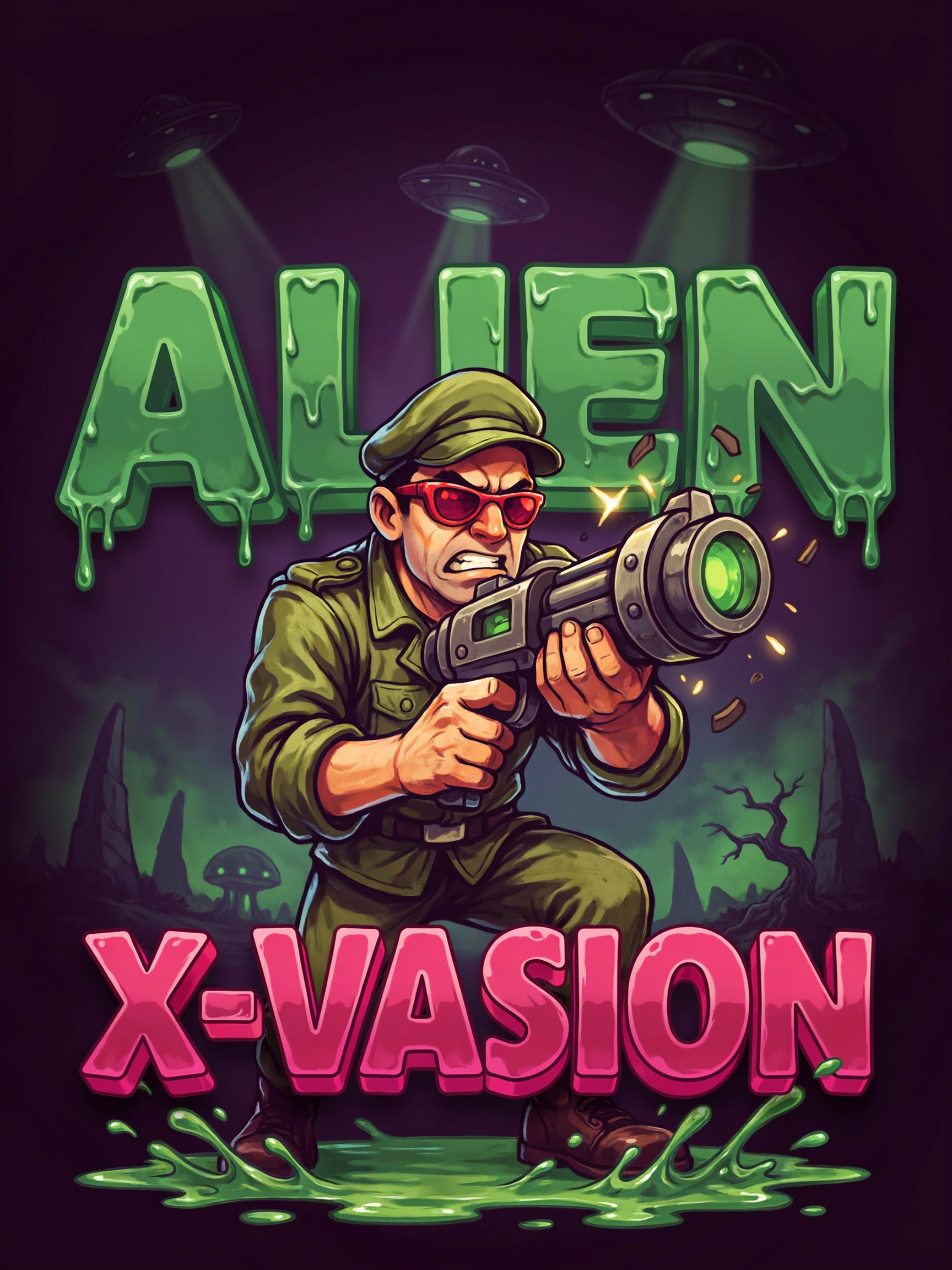 In-game art from the Alien X-Vasion pokie